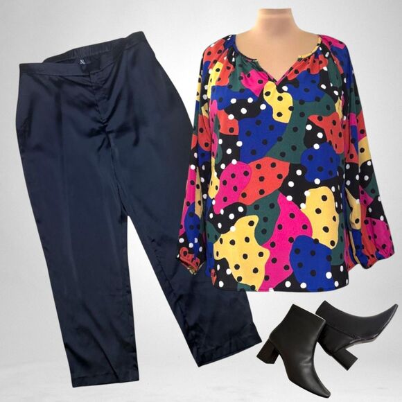 EMILY WONDER Bright colors with Dots Flowy Blouse! NEW! Size 2X - Picture 6 of 8